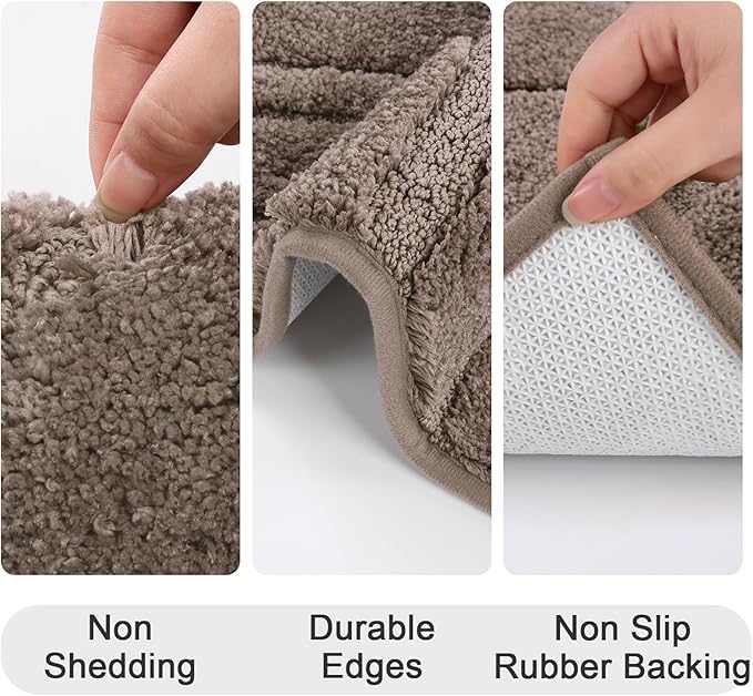 HEBE Bathroom Rugs Sets 5 Piece, Soft Absorbent Microfiber Bath Mat for Bathroom, Non Slip Washable Bath Rug Set with Toilet Cover, Bath Runner and U-Shaped Contour Toilet Rug, Coffee