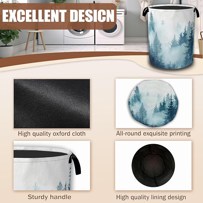 Misty Forest Laundry Baskets,Laundry Hamper,Storage Basket with Handles for Bathroom Bedroom College Dormitory Living Room Nursery Organizer 16"x20.8"