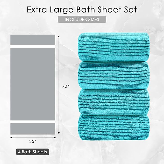 4 Piece Bath Towel Set 35"x70"Oversized Bath Towel for Bathroom Ultra Soft Fluffy Extra Large Bath Sheet Luxury Premium Bathroom Towel Highly Absorbent Quick Dry Shower Towel for Hotel Spa,Turquoise