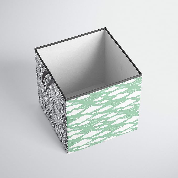 Bacati - Small Storage Tote Clouds in the City Mint/Grey Neutral 10 X 10 X 10 inches
