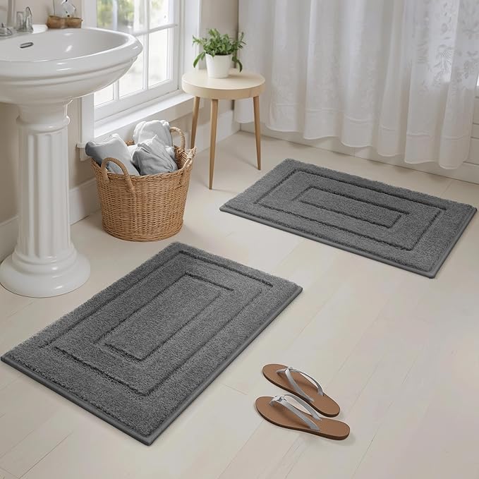 GRANNY SAYS Bathroom Rugs Sets 2 Piece, Super Soft Absorbent Microfiber Bath Mats for Bathroom Non Slip Washable, Bath Rugs Set for Shower Tub Toilet Decor (Deep Grey, 16" x 24" + 20" x 32")