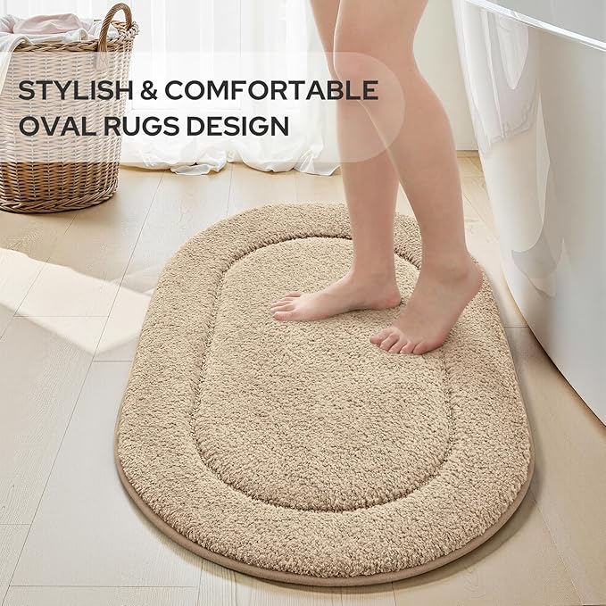 HOMEIDEAS Bathroom Rugs Sets 2 Piece, Soft Bathroom Mats and Absorbent Microfiber Machine Washable Bath Mats for Shower Room, Bathtub, Kitchen (20" x 32" + 16" x 24", Beige)