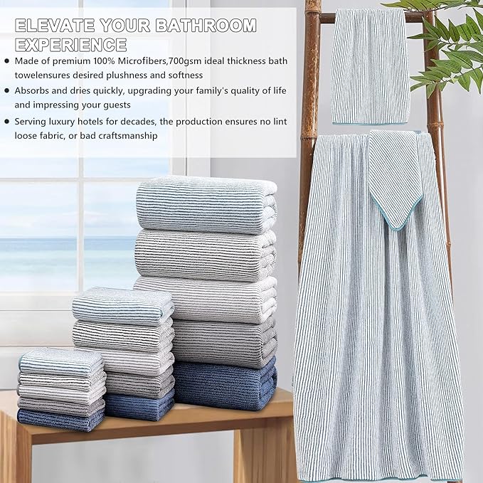 4 Piece Bath Towel Set 35"x70"Oversized Bath Towel for Bathroom Ultra Soft Fluffy Extra Large Bath Sheet Luxury Premium Bathroom Towel Highly Absorbent Quick Dry Shower Towel for Hotel Spa,Lake Blue