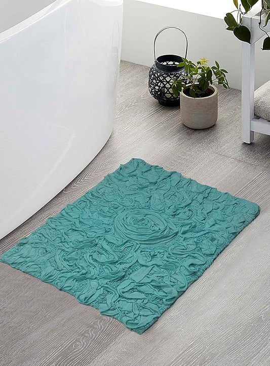 Home Weavers Bell Flower Collection 100% Cotton Tufted Bath Rugs, Extra Soft and Absorbent Bath Rugs, Non-Slip Bath Mats, Machine Washable, Bathroom Bath Mats for Floor, 17"x24" Rectangle, Turquoise