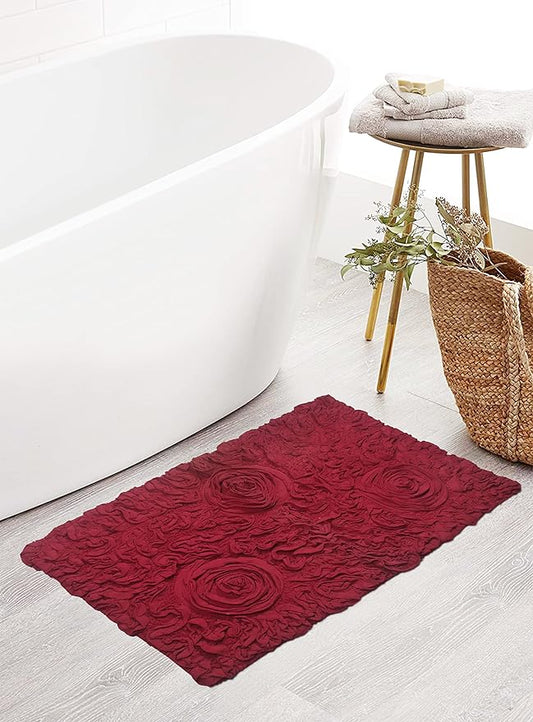 Home Weavers Bell Flower Collection 100% Cotton Tufted Bath Rugs, Extra Soft and Absorbent Bath Rugs, Non-Slip Bath Mats, Machine Washable, Bath Mats for Bathroom Floor and Tub, 21"x34" Rectangle, Red