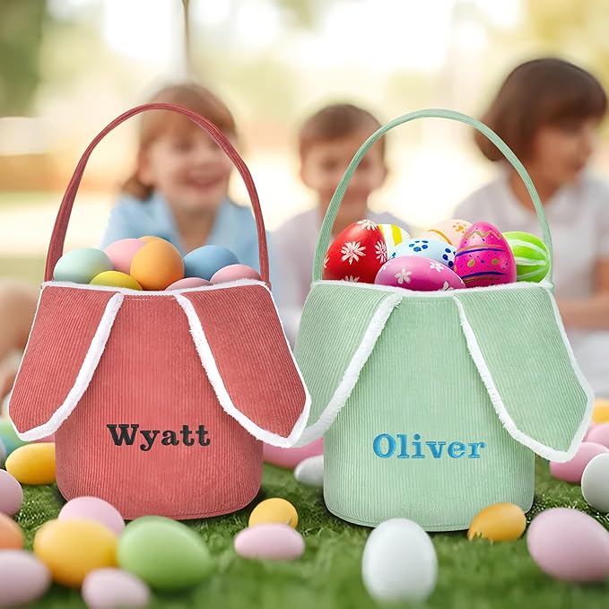 Easter Basket, Touber Easter Bunny Basket, Personalized Easter Baskets for Kids, Easter Gifts Basket for Girls Baby Children - Bunny Ear Red