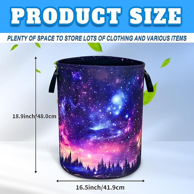 Starry Sky Forest Laundry Basket Oxford Cloth Beautiful Night Laundry Hamper With Handle Foldable Portable Clothes Storage Basket 18.9 X 16.5 In Storage Bag For Laundry Room/Bathroom/Bedroom