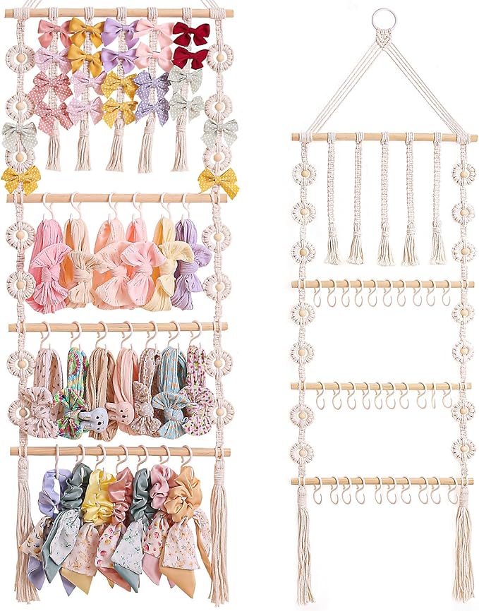 Bow Organizer for Girls, Claw Clip Organizer, Bow Hanger for Girls, Baby Girl Nursery Decor, Toddler Hair Accessory Organizer，Hanging Organizer
