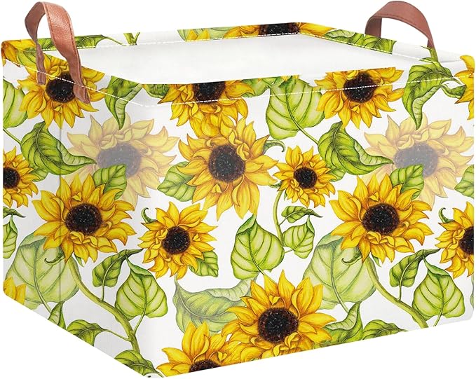 Rectangular Storage Basket Empty,Storage Bin with Handles,Room Decor,Gift Basket,Book Box(Sunflower)
