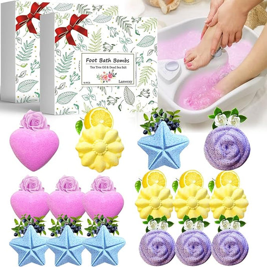 Bath Bombs, 32 Pack Foot Soak with Bath Salt and Tea Tree Oil. Organic Natural Handmade Aroma Pure Essential Oil Bubble Balls for Callus, Dry Cracked, Stubborn Odor