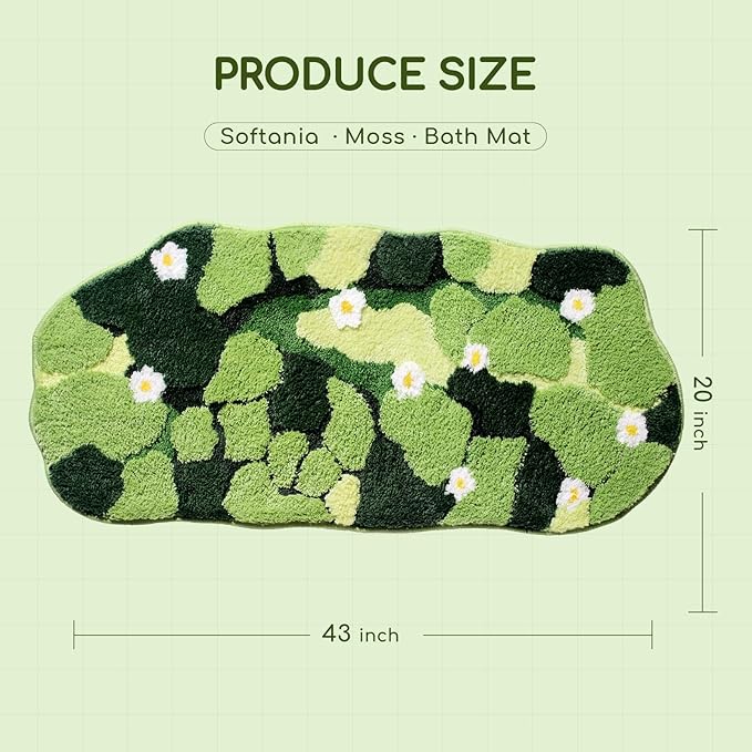 Green Long Bathroom Rug - Moss Bathroom Runner Rug Absorbent & Non Slip Plush Bath Mat, Decorative Washable Soft Green Runner Rug for Bath, Tub, Sink, Bedroom