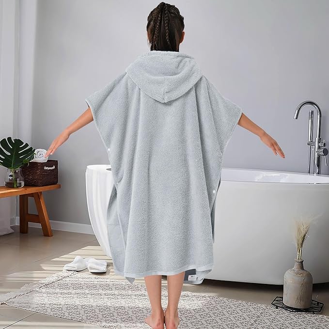 32"X64" Large Turkish Poncho Towels for Big Kids (8-14Years), 100% Cotton | Thick 600GSM | Absorbent | Large | Bathrobes for Boys | Girls | Teens, Perfect for Swim | Bathroom | Pool | Gifts,Light Gray