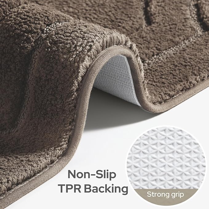 HOMEIDEAS Bathroom Rugs Sets 2 Piece, Extra Soft and Absorbent Microfiber Plush Bath Mat with Non Slip Backing(Brown)