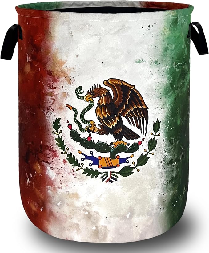 Vintage Mexican Flag Laundry Basket Oxford Cloth Foldable Mexico Laundry Hamper With Handle Portable Clothes Storage Organizer Basket 18.9 x 16.5 Inch Laundry Bag For Laundry Room/Bedroom/Bathroom