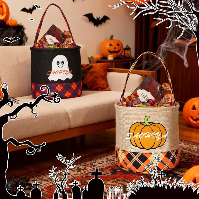 Personalized Halloween Basket, Custom Trick or Treat Bag with Name, Hand-Woven Candy Bucket, Spooky Decor for Boys & Girls (Style 2)