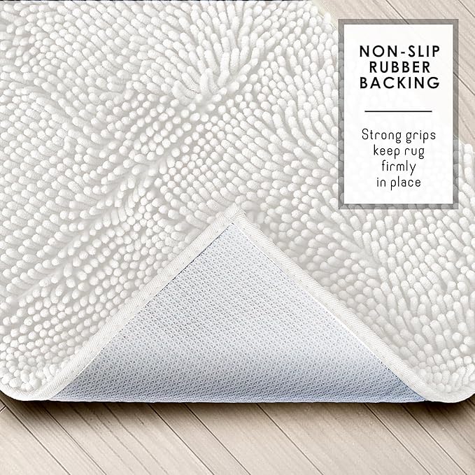 Hearth & Harbor Bathroom Rugs, Chenille Bath Mat - Machine Washable Bath Mats for Bathroom Non-Slip Backing Rubber, Quick Dry Bathroom Mat - Off-White Bath Rug, 17x24