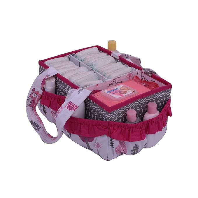 Bacati Owls Girls Cotton Nursery Storage Caddy, Pink/Grey