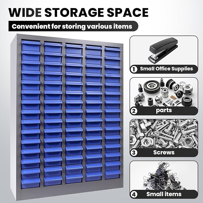 75-Drawer Nut and Bolt Organizer, Small Parts Organizer with Alloy Steel Frame & ABS Drawers, Bolt Bin for Garage, Teacher Toolboxes, Makeup & Workshop, Tool Hardware Storage (75-grid Drawer)