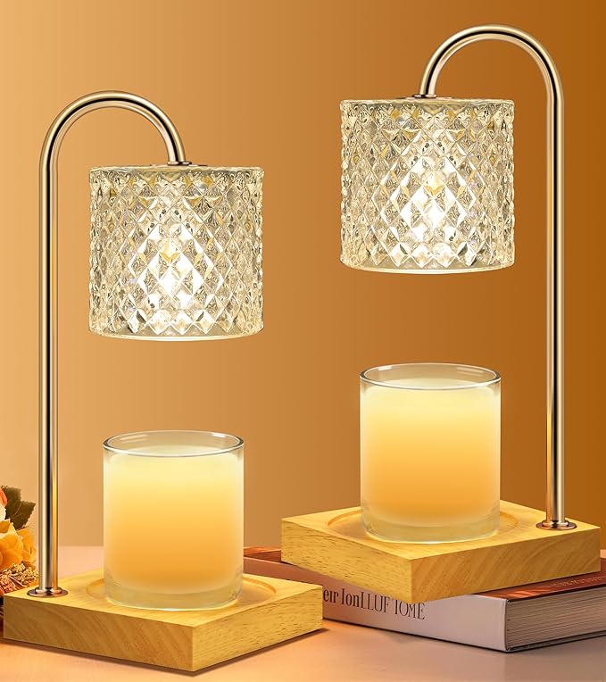 2 Pack Candle Warmer Lamp with Timer & Dimmer, Perfect Housewarming & Birthday Gifts for Women and Mom, Stylish Home Decor for Scented Wax & Jar Candles, Elegant Clear Glass Design
