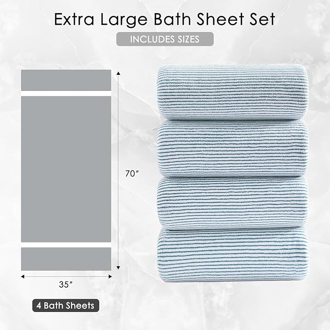 4 Piece Bath Towel Set 35"x70"Oversized Bath Towel for Bathroom Ultra Soft Fluffy Extra Large Bath Sheet Luxury Premium Bathroom Towel Highly Absorbent Quick Dry Shower Towel for Hotel Spa,Lake Blue