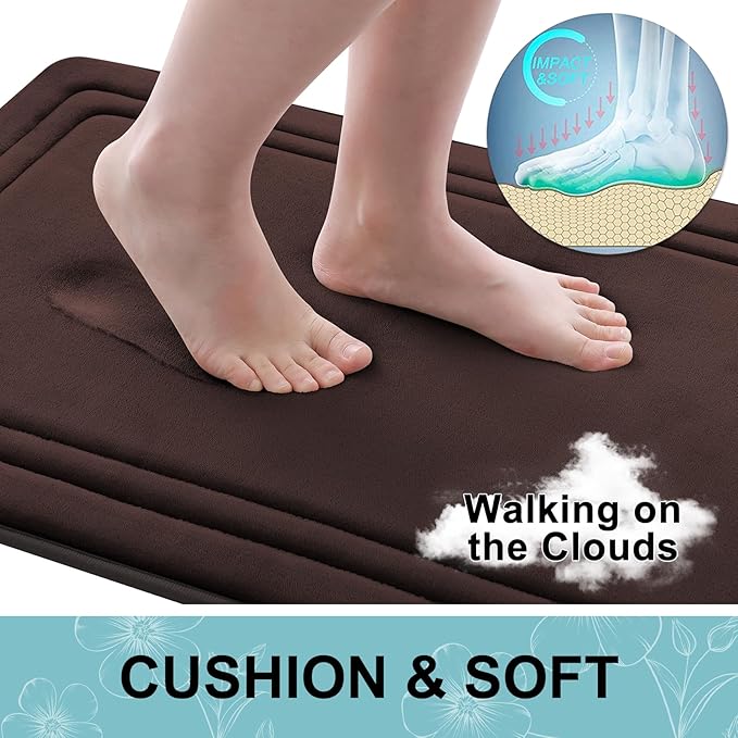Grandaily Memory Foam Bath Mat Rug 44x24, Ultra Soft, Non-Slip and Absorbent Bathroom Rugs, Machine Wash Dry, Comfortable Bath Carpet for Bathroom Floor, Tub and Shower, Brown