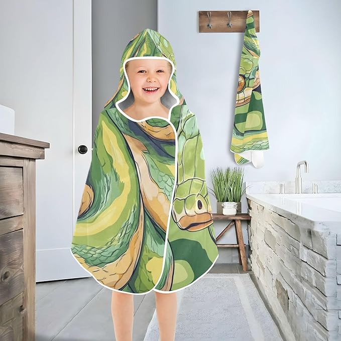 Green Snakes Kids Beach Towels with Hood for 3-10 Years, Girls Boys Bath Towel Poncho Hooded Towel Wrap, Bathroom, Pool Swim Towels 23.5x50 in
