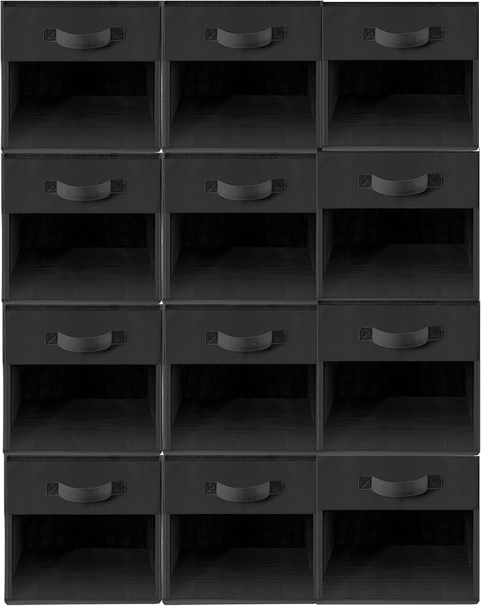 Storage Bins with Clear Window, 11x11 Storage Cubes, Collapsible Cube Storage Box, Fabric Closet Organizers with Handles for Home, Office, Shelf, Closets, Living Room, Black, 12 Pack