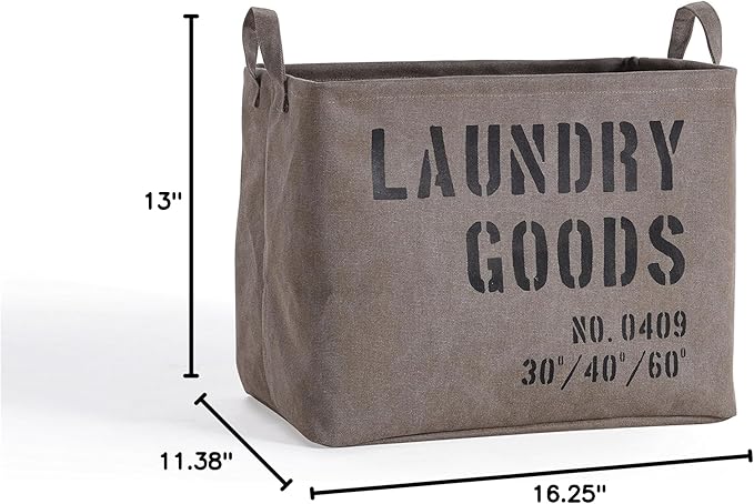 Danya B. LY117 Decorative Canvas Laundry Basket with Handles - Portable Collapsible Foldable Clothes Hamper - Khaki Green