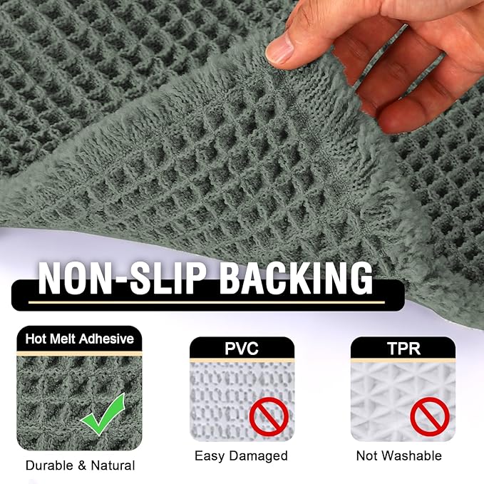 H.VERSAILTEX Upgraded Waffle Bath Mat Super Absorbent Non Slip Bath Rugs for Bathroom Floor Machine Washable Dry Fast Bathroom Rugs for Beside Tub, 20" x 32", Lichen