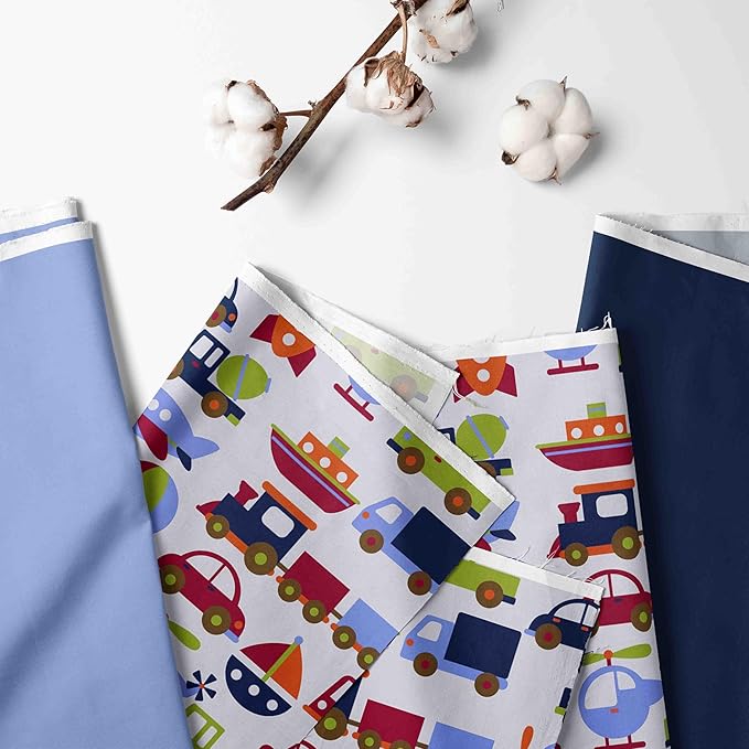 Bacati Transportation Multicolor Nursery Fabric Storage Caddy with Handles, Blue
