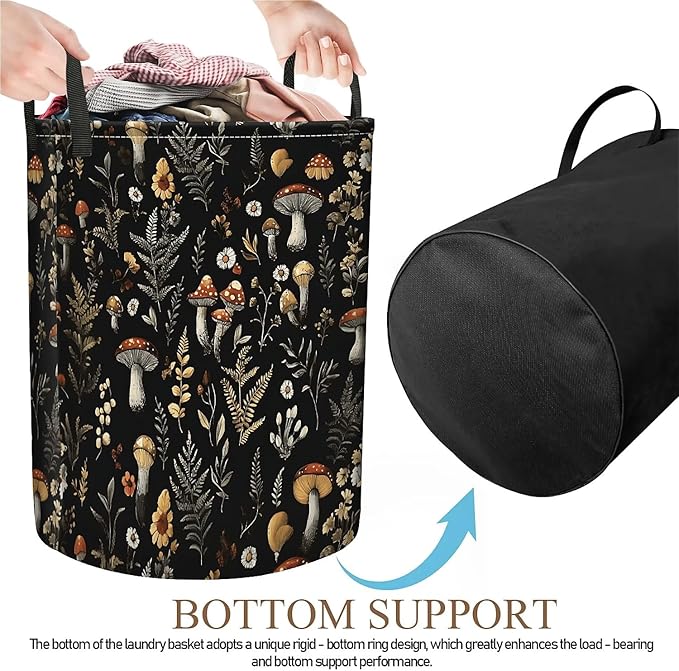 Mushroom Laundry Hamper Basket, Large Canvas Collapsible Organizer Storage Basket for Nursery,Office,Toy Organizer,Home,Decor - 19.7" X 15.7 "