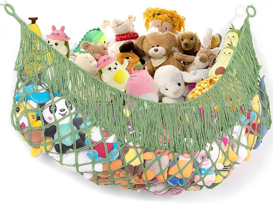 Stuffed Animal Hammock - Extra Large 63'' Long, Stuffed Animal Storage, stuffed animal Holder net, Hammock Large, Storage Hanging Organizer - Bean paste green