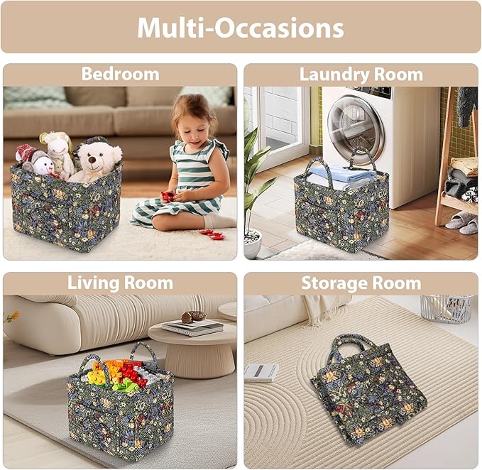 Fabric Storage Basket 2 Pack,Large and Mini Boho Laundry Nursery Hamper Portable Folding Organizer for Car Bedroom
