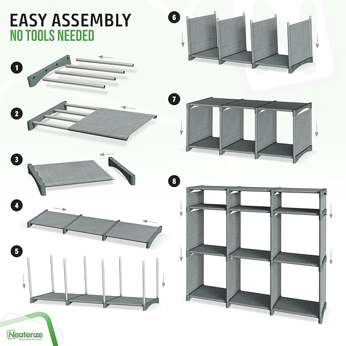 9 Cube Storage Organizer With Bins Included - Closet Storage With 9 Storage Bins - Easy To Assemble Storage Unit With Drawers - Closet Organization For Clothes, Bedroom, Nursery, & Toys (Light Grey)