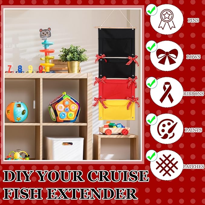2 Pcs Fish Extender Cruise Hanging Organizer with 4 Pockets and 5 Yard Red Polka Dot Ribbon Travel Door Area Cabin Storage Bag 2026 Fe for Exchange Gift Pixie Dusting(Black,Red,Yellow)