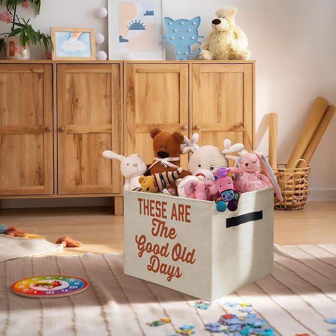Inspirational Storage Bins Box, Toybox for Girls Boys, These Are the Good Old Days Positive Foldable Storage Baskets Organizer for Bedroom Bathroom Kids Room Clothes Toys Books
