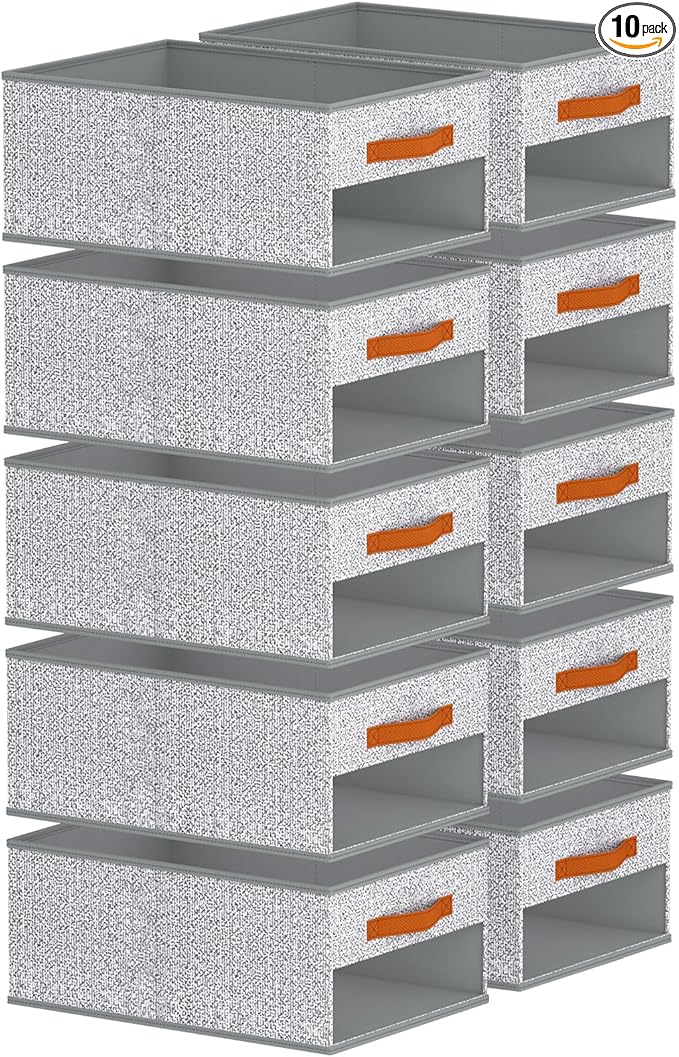 Closet Organizers and Storage - 10 Pack Storage Bins Baskets for Organization Foldable Closet Organizer with Clear Window & Handles for Clothes, Toys, Towels, Small Essential(Ant Light Gray)