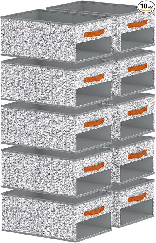 Closet Organizers and Storage - 10 Pack Storage Bins Baskets for Organization Foldable Closet Organizer with Clear Window & Handles for Clothes, Toys, Towels, Small Essential(Ant Light Gray)