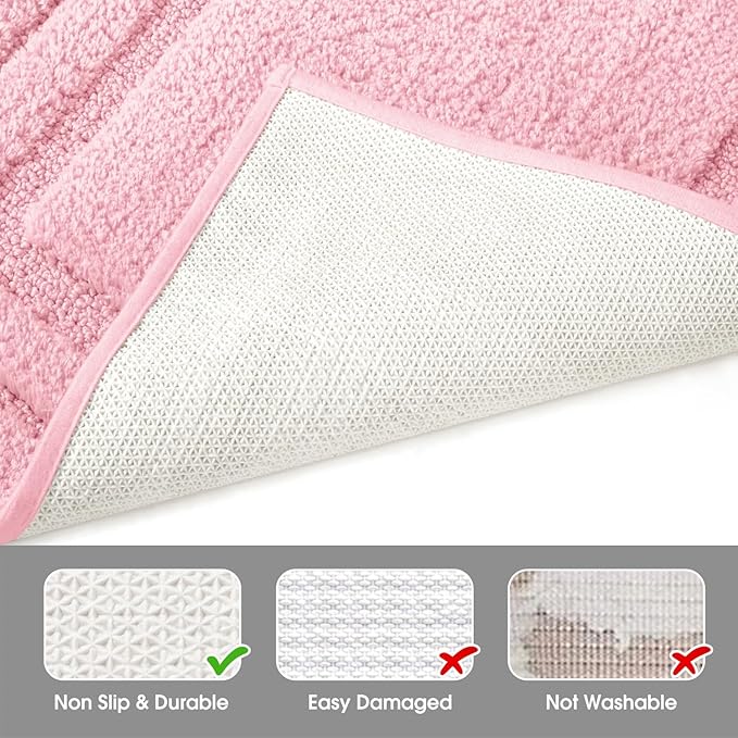 HOMEIDEAS Bathroom Rugs Sets 3 Piece, Super Soft and Absorbent Non Slip Microfiber Toilet Bath Mat with U-Shaped (Light Pink)