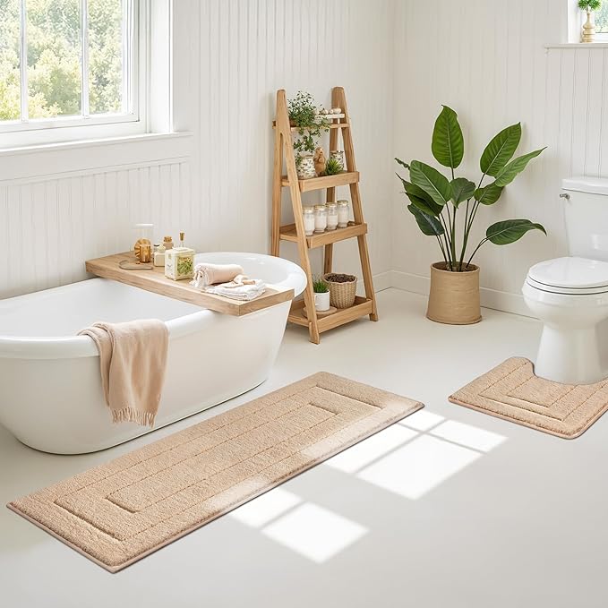GRANNY SAYS Khaki Bathroom Rugs Non Slip, 59" x 20, Small Bathroom Rugs Washable，Bath Mats for Floor, Microfiber Bath Mat for Tub, Absorbent Shower Rug