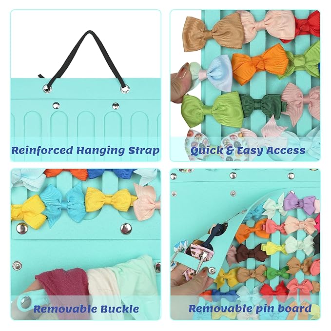 PACMAXI Baby Girl Hair Bows Holder, Hair Clips Storage Hanger For Ribbons, Hair Bows Organizer, Baby Hair Clip Storage Display Sturdy Stand, Wall Hanging for Girl Room (Mint Green 2, Small)