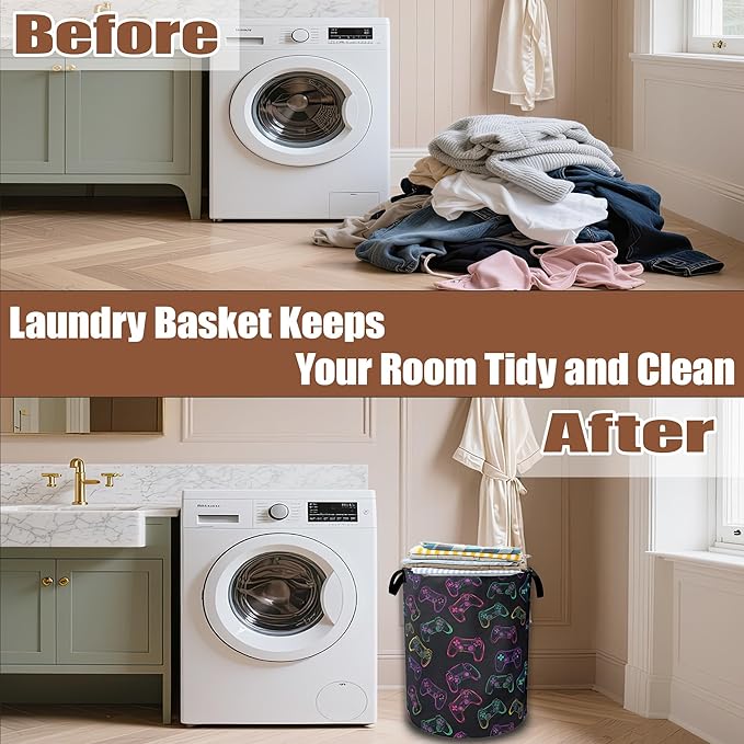 Gampad Gamer Laundry Basket,Waterproof Foldable Laundry Hamper,Dirty Clothes Basket, Linen Bin Storage Organizer Collection 16" x 20.8"
