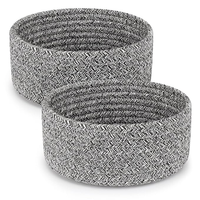 ABenkle 2 Pack Small Baskets, Cotton Rope Woven Basket, Cute Mini Tiny Storage Baskets, Decorative Boho Basket for Nursery Living Room Bedroom Shelf, Empty Gift Basket - Mixed Grey
