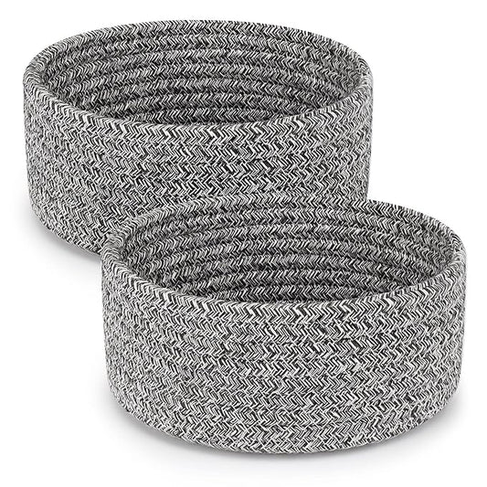 ABenkle 2 Pack Small Baskets, Cotton Rope Woven Basket, Cute Mini Tiny Storage Baskets, Decorative Boho Basket for Nursery Living Room Bedroom Shelf, Empty Gift Basket - Mixed Grey