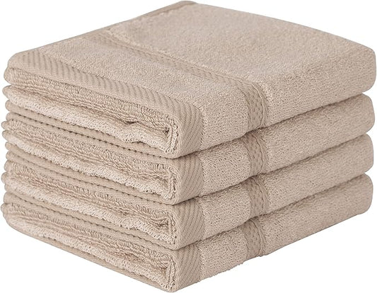 4 Pcs Light Brown Fingertip Towels for Bathroom - 11 x 18 Inches, Extra Absorbent and Soft Terry Towels for Sensitive Skin, Quick Dry
