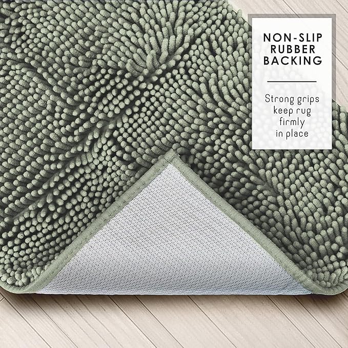 Hearth & Harbor Bathroom Rugs, Chenille Bath Mat - Machine Washable Bath Mats for Bathroom Non-Slip Backing Rubber, Quick Dry Bathroom Mat