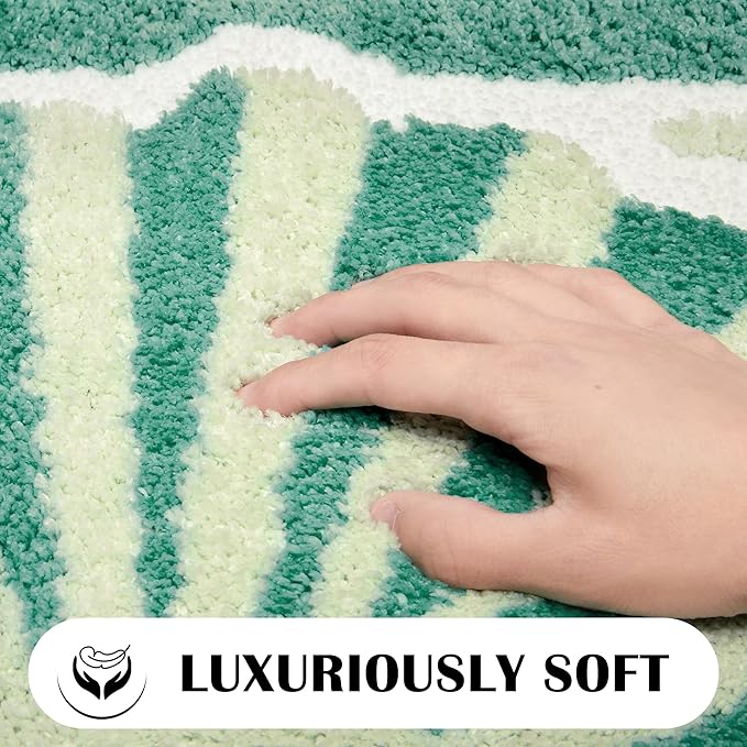 Green Beach Bathroom Rugs Non Slip Washable Cute Coastal Bath Mats Rugs for Bathroom Floor Nautical Fluffy Plush Soft Absorbent Farmhouse Carpet for Shower, Tub, 24x36 inch