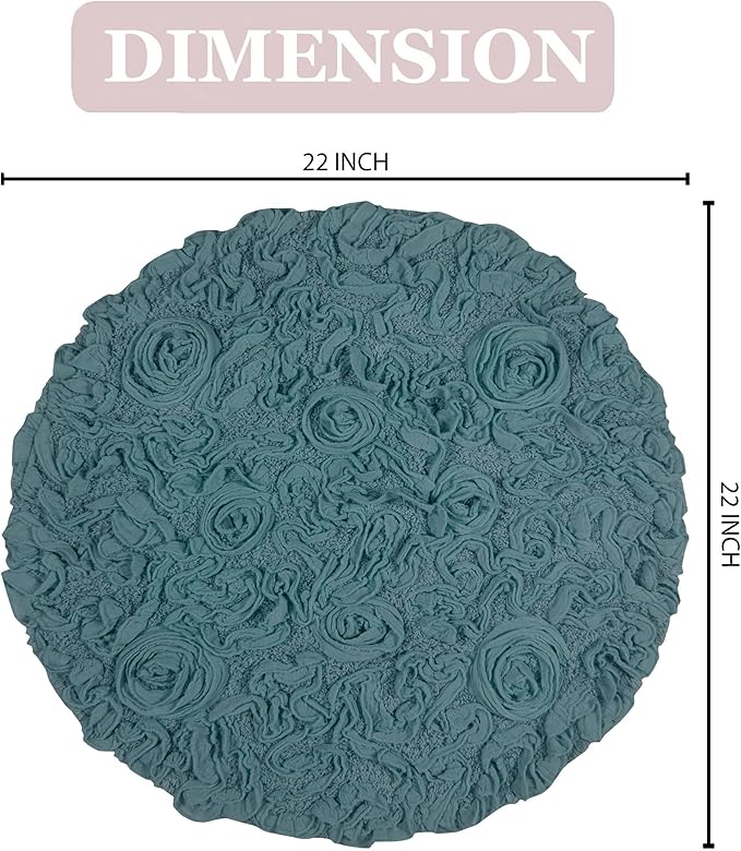 Home Weavers Bell Flower Collection 100% Cotton Tufted Bath Rugs, Extra Soft and Absorbent Bath Rugs, Non-Slip Bath Mats, Machine Washable, Bath Mats for Bathroom Floor and Tub, 22" Round, Blue