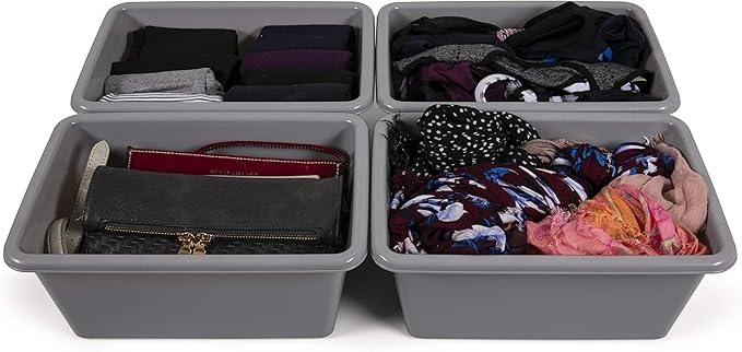 Humble Crew Toy Storage Bins for Kids, Set of 4, Grey, Small - Sturdy, Colorful Plastic Storage Bins for Classroom, Playroom, Nursery, and More - Premium Toddlers Toy Organizer Bins