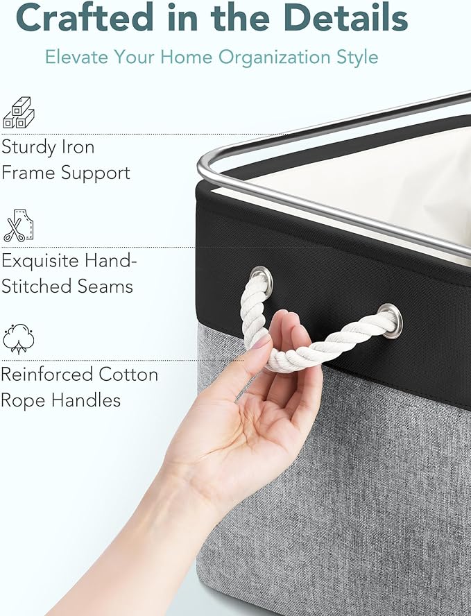 12x12 Storage Cube Bins, 6 Pack Reinforced Bottom Cardboard Foldable Box, Organizer for Closet Shelves, Heavy Home Storage Baskets (Black Gray)
